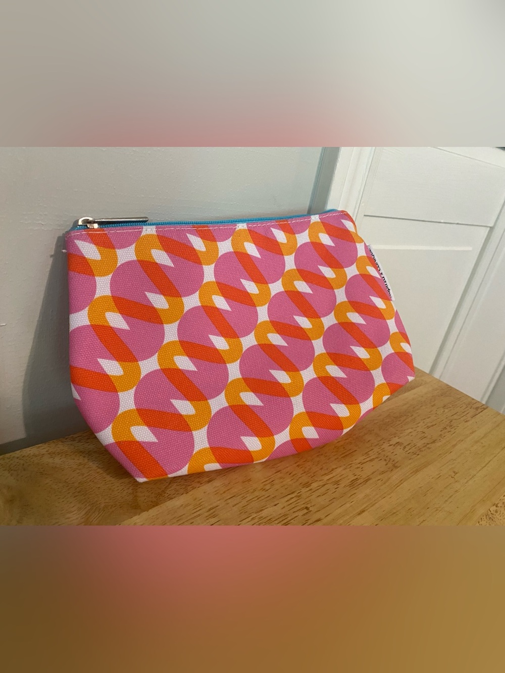 Pink Orange Geometric Pattern Cosmetic Bag Pouch. kapitza x Clinique